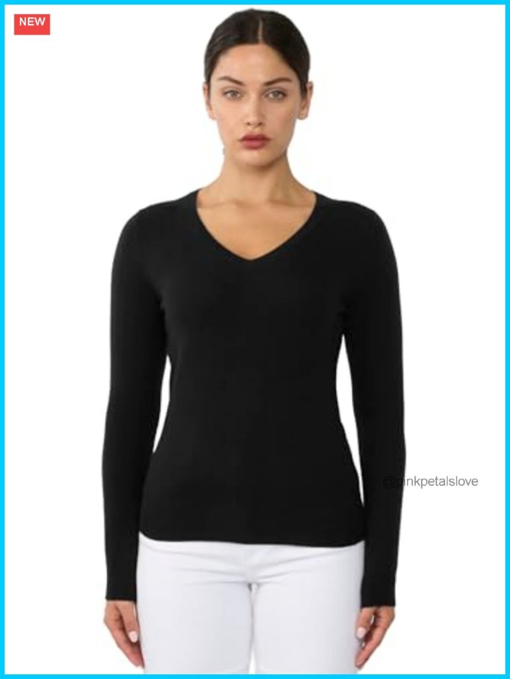 100% Cashmere V Neck Sweater Long Sleeve Pullover for Women